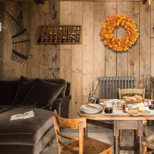 LLZLL Fall Wreaths 20 Inch Fall Wreath for Front Door Orange Artificial Thanksgiving Wreath with Forsythia Flower for Autumn Thanksgiving Home Decorations - Image 5