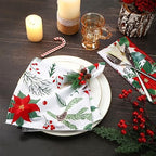 Nitial 24 Pcs Poinsettia Christmas Cloth Napkins Washable Dinner,Christmas - Image 3