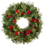 Balsam Hill Winter Meadow Christmas Wreath - 28" Bounty of Winter Greenery Front Door Wreath with Hand-Gathered Foliage & Battery-Operated LED Clear Lights by BalsamHill