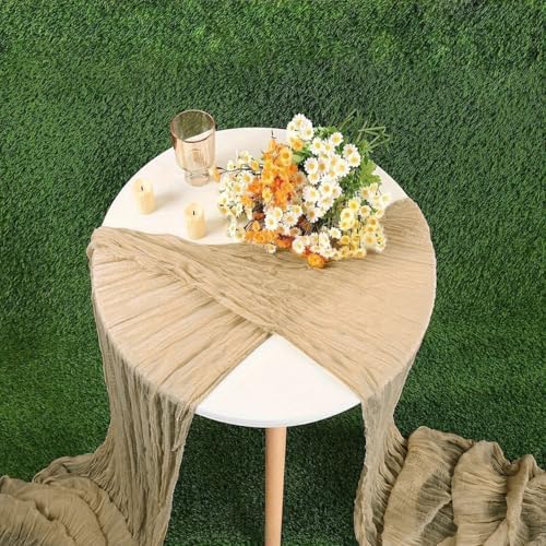 8 Pack 10Ft Beige Boho Gauze Cheesecloth Table Runner Long Wrinkled Sheer Romantic Table Cloths for Wedding Bridal Shower Birthday Party Table Decor - Image 6