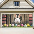 ANNA QUEEN Easter Bunny Peeking Through Fence Garage Door Banner 7x16FT, Cute Bunny Colorful Eggs Garage Door Cover, Outdoor Spring Decoration for Easter & Holiday Season by ANNAQUEEN