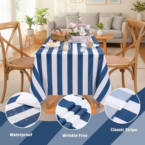 Fanqisi 2 Packs Navy Blue and White Striped Tablecloth 57 x 84 Inch Waterproof Table Cloth Rectangle Table Cover for Birthday Baby Shower Wedding Outdoor Summer Party Decoration - Image 5