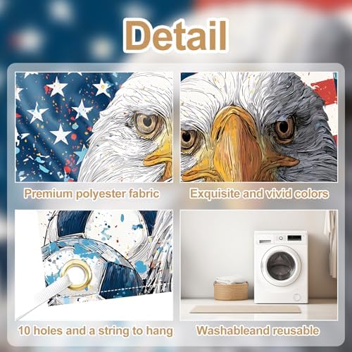USA Soccer Garage Door Banner Decorations, 7x16ft Large Ameri can Flag Bald Eagle Football Mural, 2026 World Cup Outdoor Decor for Double Garage Door, Patriotic Party Supplies Wall Backdrop - Image 4