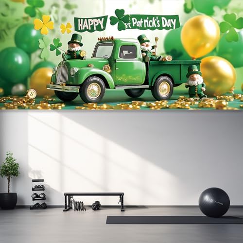 13x6 ft St. Patrick’s Day Truck Garage Door Banner - Green Truck with Shamrocks & “Happy St. Patrick‘s Day” Backdrop, Hanging Holiday Decor for March 17th Irish Party Outdoor Wall Sign - Image 5