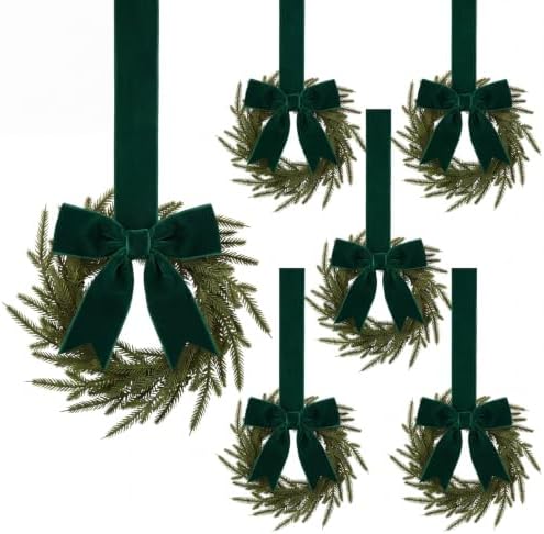 6 Pcs Christmas Green Wreaths Kitchen Cabinet Decorations by Luinabio