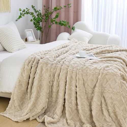 Aganear Fleece Throw Blanket for Bed Couch 90"x108" Khaki by Aganear