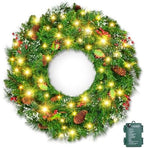 rightown 24 Inch Pre-Lit Artificial Christmas Wreaths for Front Door, Battery Operated Christmas Wreath with 50 LED Lights by Brightown