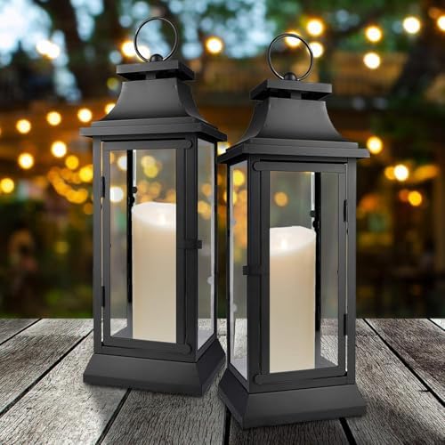 Serene Spaces Living Black Metal Hurricane Lantern with Clear Glass Panels – Hanging or Tabletop Decorative Lantern for Indoor & Outdoor – for Weddings, Parties, Home Decor, 20" Tall & 7.75" Square - Image 4