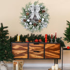 Sggvecsy 20 Inch Artificial Christmas Wreath for Front Door with Pine Needles White Berries Pine Cones Silver Bow Christmas Ball Decorations for Winter Wall Outdoor Home Holiday Xmas Decor - Image 5