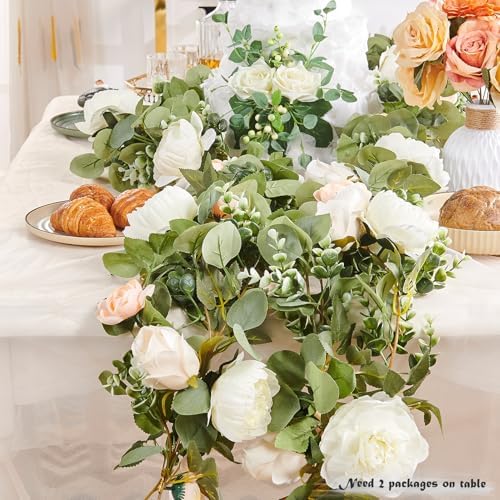Artificial Flower Garland 5.4ft Floral Rose Vine Decor, White Flower - Image 3