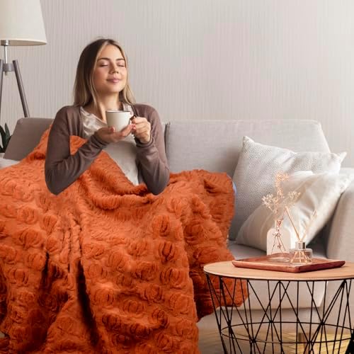 Fall Halloween Pumpkin Throw Blanket - Rust Red Autumn Decor for Couch Bed - Image 6