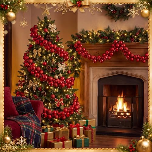 Silipull 5 Pcs 2.3 ft Large Christmas Ball Garland Ornaments, Red - Image 5