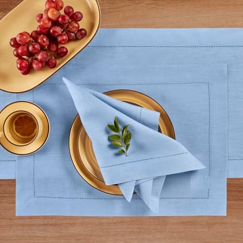Solino Home 100% Pure Linen Placemats Cornflower Blue, 14 x 19 in, Set of 4 - Image 3