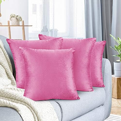 Nestl Throw Pillow Covers, Cozy Velvet Decorative Outdoor Pillow Covers 20X20 Inches, Soft Solid Cushion Covers for Sofa, Bed and Car, Set of 4 - Light Pink by Nestl