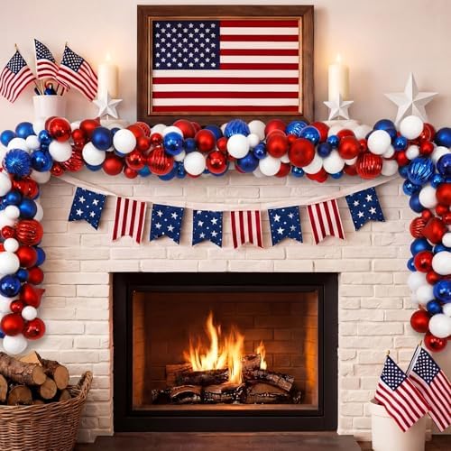 Suncalla 6ft Patriotic Red White Blue Ball Garland 4th of July Garland 250th Anniversary Glitter Red White Blue Bead Hanging Ornament Banner for Independence Day Table Wall Decoration Supplies - Image 4