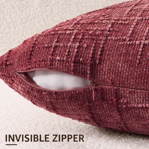 decorUhome Textured Chenille Throw Pillow Covers 26x26 Set of 2 Burgundy - Image 5