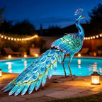 31" L Metal Peacock Garden Statue,Handcrafted Outdoor Yard Art by Unknown