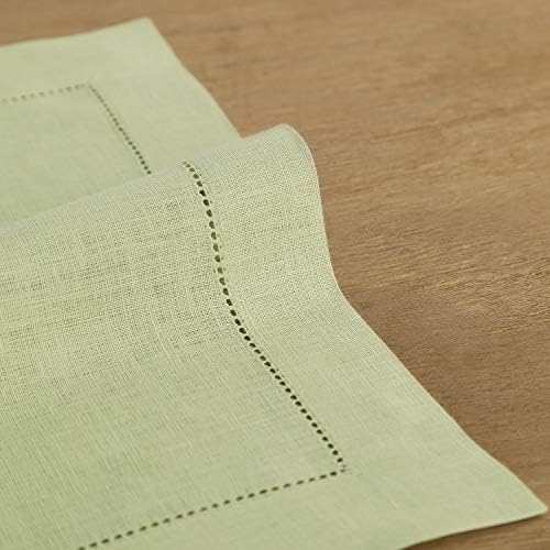 Solino Home 100% Pure Linen Placemats Green Hemstitch, 14 x 19 in, Set of 6 - Image 3