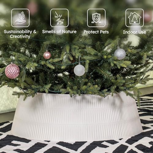 HarcoHome Christmas Tree Collar, 28.4" D Round Tree Base Cover Mixed with Natural Grain Fiber, Pet-Proof Plastic Xmas Tree Ring, Tree Skirt for Christmas Decorations, Easy Assembly (Beige) - Image 3