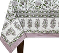 72x180 Inches Rectangle Hand Block Printed Cotton Tablecloth, Purple Green Floral Table Cloths Washable, Indian Table Linen For Halloween Christmas Outdoor Thanksgiving Gifts Home Decor Dinning Outdoor by HomeSpunCrafts