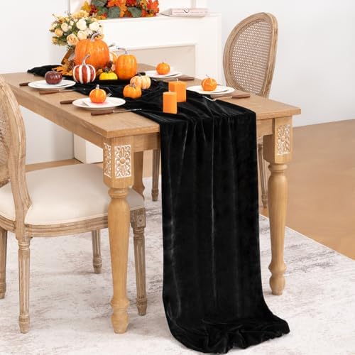 DeZerlor 3pcs Black Fall Winter Velvet Table Runner 20 x 120 Inch - Image 4