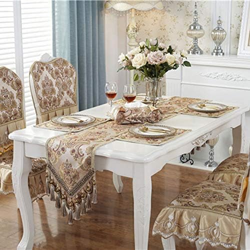 vctops Vintage Luxury Jacquard Damask Floral Table Runners Tea Table Decoration with Multi-Tassels 13"x89" Beige - Image 3