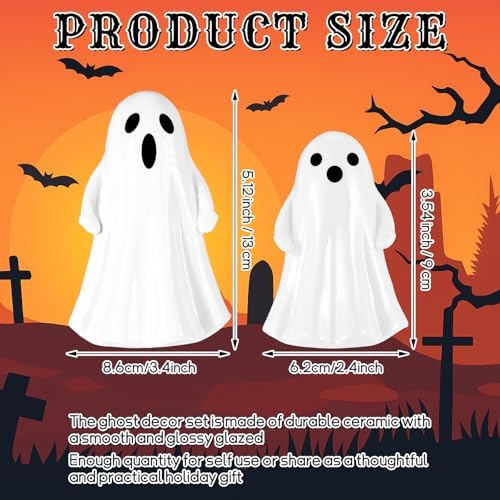 Leinuosen 6 Pcs White Ceramic Ghost Figurines Halloween Tabletop Decor - Image 3