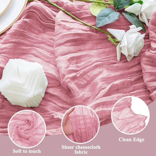 Cheesecloth Table Runner 10FT 12Pcs Pink Boho Gauze Rustic Sheer Runners - Image 3