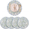 Ridhi Floral Block Print Round Placemats 15" in, Set of 4, Columbia Blue by Ridhi
