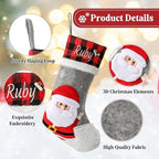 Personalized Christmas Stockings with Embroidered Name & Monogram,Custom 3D Xmas Character Stocking 4 Pack 18” Large,Santa,Snowman & Reindeer Fireplace Hanging Red Burlap Plaid Stockings(F) - Image 6