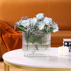 Ribbed Vase, Fluted Glass Vase for Flowers, Clear Flower Vases for Tulips, Modern Vases for Living Room, Dining Table, Office, Bedroom, Mantle, Shelf, Wedding, 7 Inch - Image 2