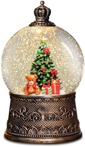 Christmas Snow Globes Lantern with Music, Christmas Tree Snow Globes with Swirling Glitter Effects, USB/Battery Powered with 6-Hour Timer, Holiday Decorations Indoor by COZYPAVILION