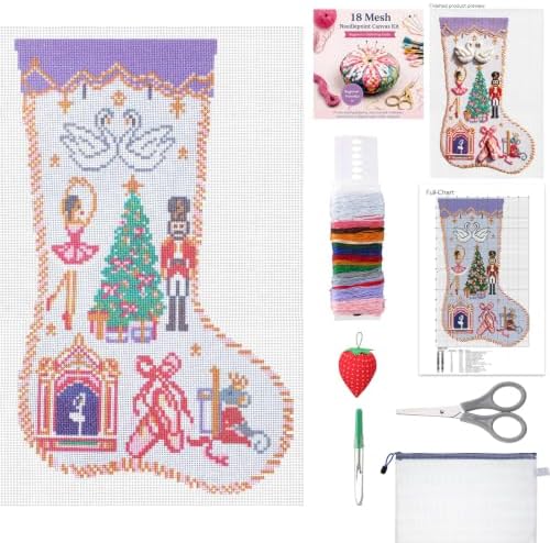 Janinka 24 Pcs Christmas Stocking Nutcracker 18 Mesh Needlepoint Canvas Kit by Janinka