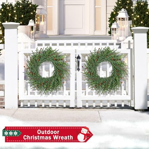 26 Inch Christmas Wreaths for Front Door with Red Berry Real Touch Large Artificial Xmas Winter Pine Cedar Wreaths for Windows Outdoor Christmas Home Yard Farmhouse Wall Front Door Porch Hanging Decor - Image 2