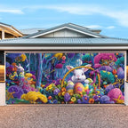 7 * 16FT Summer Garage Door Cover Decorations Sunset Palm Trees Garage Door Banner for Outdoor Indoor Summer Party Photography Backdrop (easter bunny, 7 * 16 ft) - Image 4