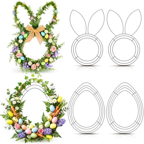 6 Pcs 16 Inch Easter Wire Wreath Frame Egg Rabbit Wreath Frame Metal Garland DIY Craft Egg Rabbit Mental Form for Easter Indoor Outdoor Porch Wall Flower Garland Decor by Memorywuu