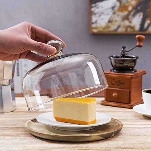 MyGift 7.5 Inch Glass Cloche Dome Dessert Tray with Acacia Wood Base - Image 7