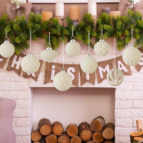 30pcs Velvet Christmas Ball Ornaments, Flocked Shatterproof Christmas Ornaments Hanging Xmas Tree Decorations Set for Home Party Holiday Decor (Multi-Size, Cream) - Image 4