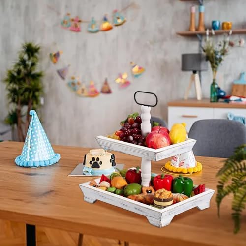 Rustic Wood Tier Tray - 3 Tier Decorative Stand Elegant Country Center Stand | Wooden Cake for Kitchen Counter, Desk, Dining Table, Entryway, Shelves - Image 2