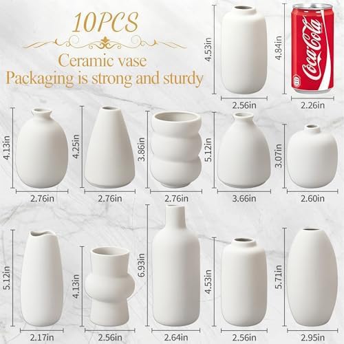 White Vases Set of 10, Small Ceramic Flower Vases Bulk Bud Vases for Wedding Table Centerpieces Decor Pampas Grass Modern Boho Home Party Decor DIY Gift - Image 2