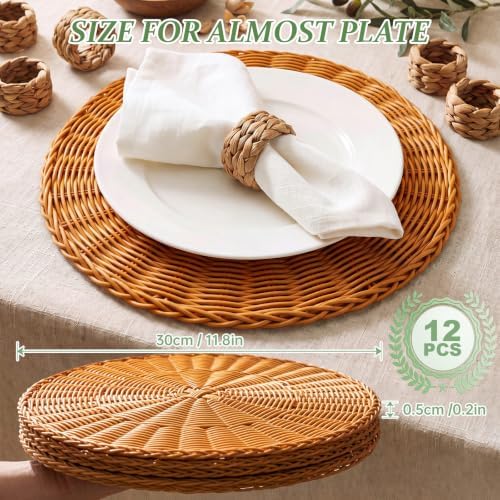 12 Pcs Round Rattan Placemats,Boho Charger Plates for Dining Table - Image 3