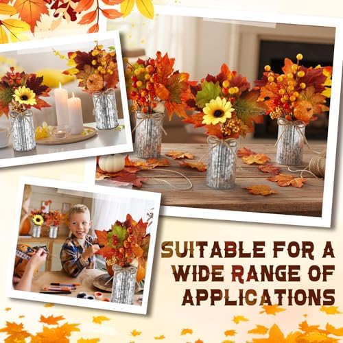 Suncalla 6 Pack Fall Table Centerpieces Decor in Metal Pots, Silver - Image 3