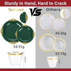 Nervure 175Pcs Green Plastic Plates, Disposable Party Plates for 25 Guests - Image 3