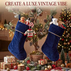 Ganeen 4 Pcs 18 in Velvet Christmas Stockings Hanging Stocking, Navy Blue - Image 2