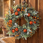 20-22" Fall Eucalyptus Wreath with Pumpkin, Front Door Farmhouse Home Decor - Image 6
