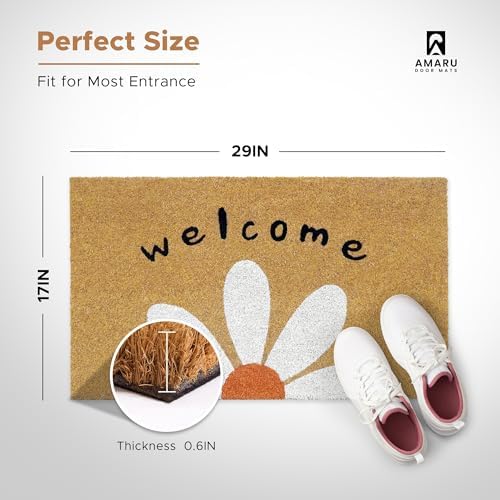 Coir Welcome Mat, Non-Slip, Welcome Daisy, 17 x 29 in - Image 2