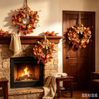4 Pcs Small Fall Hanging Wreaths with Artificial Autumn Eucalyptus Leaves Mini Pumpkins Berry Clusters Burlap Ribbon Mini Cabinet Wreath for Home Kitchen Farmhouse Thanksgiving Harvest Party Decor - Image 3