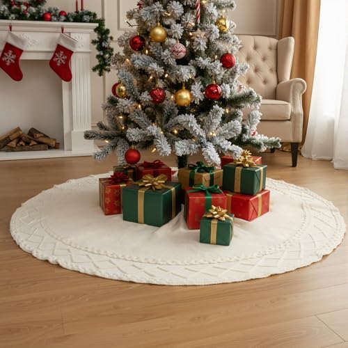 Drydiet 60 Inch Large White Knit Christmas Tree Skirt Xmas Tree Skirt Mat by Drydiet