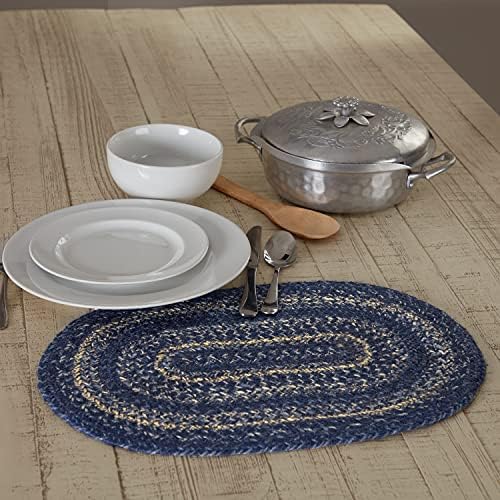 VHC Brands Farmhouse Great Falls Blue Table Placemat, Blue White, Jute Blend, Oval, 12x18 Inches, 12 Pack 12 Pack - Image 2