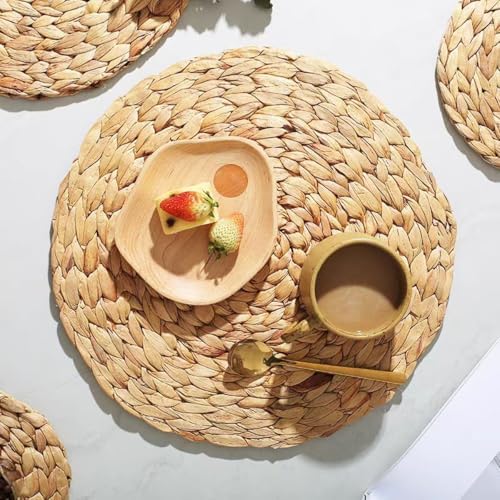 Round Woven Placemats Set of 6，Rattan Placemats Natural Hand-Woven Water Hyacinth Placemats Farmhouse Weave Place Mats Table Mats for Dining, Table,Kitchen,Wedding - Image 3